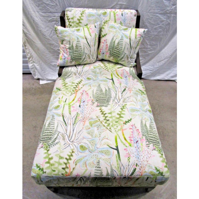 Contemporary Ballard Designs Chaise Lounge Dark Wood Frame Upholstered Freya Multi Botanical For Sale - Image 3 of 12