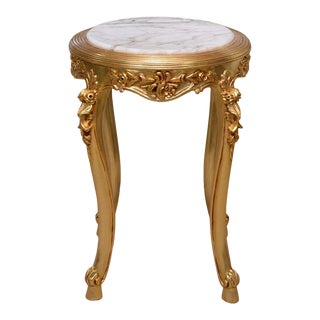 1980s Marble Top Gold Leaf End Table For Sale