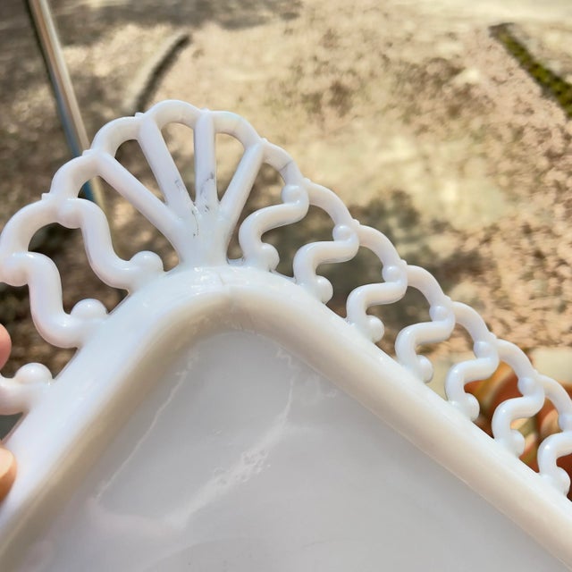 White 1940s Westmoreland Square Reticulated Milk Glass Plates- Set of 8 For Sale - Image 8 of 11