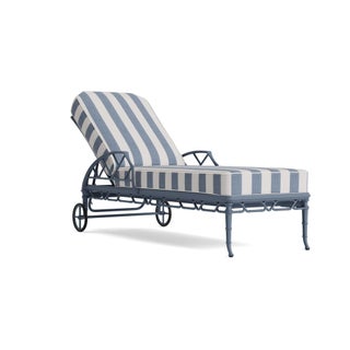 Brown Jordan Calcutta Adjustable Chaise Lounge in Sapphire with Sapphire Stripe and Sea Salt Welt Cushions For Sale