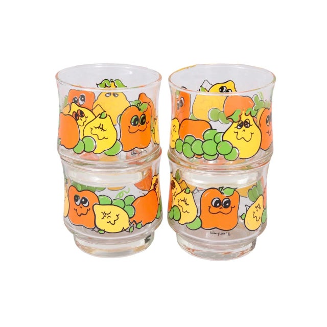 Mid-Century Modern Nancy Lynn Cartoon Fruit Glasses - Set of 4 For Sale - Image 3 of 7