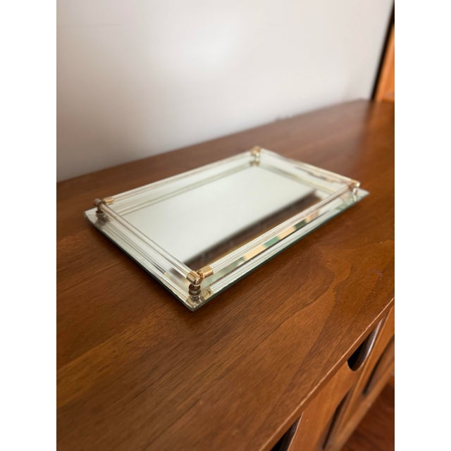 Vintage Glass Mirror and Lucite Vanity Tray For Sale - Image 4 of 12