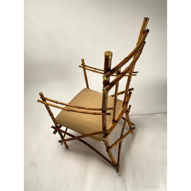 Brown Vintage Italian Armchairs and Coffee Table in Bamboo and Brass by Paolo Traversi, 1970s, Set of 3 For Sale - Image 8 of 11