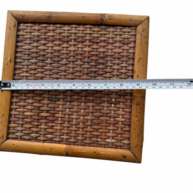 Wood Vintage Bamboo With Woven Rattan Top Plant Stand, Side, Drink Table For Sale - Image 7 of 10