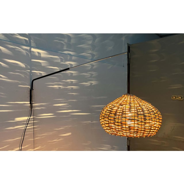 Mid-Century Modern Danish Extendable Cantilever Wall Lamp with Wicker Shade, 1960s For Sale - Image 13 of 18
