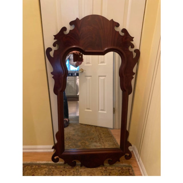 Wood 1980s Chippendale Flame Mahogany Shield Mirror For Sale - Image 7 of 9