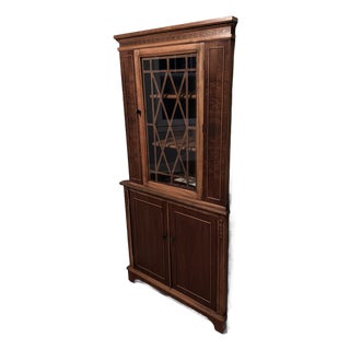 1940s English Georgian Corner Curio Cabinet Display Case For Sale