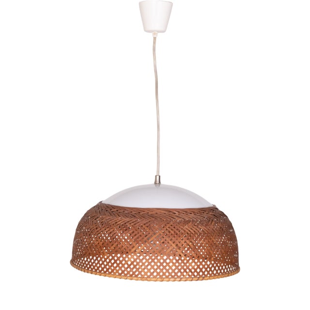 Wicker and Acrylic Glass Pendant Lamp, Japan, 1970s For Sale