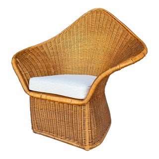 McGuire Sculptural Rattan Lounge Chair, 1970s – High Back Wicker For Sale