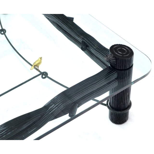 Large Oversize Thick Glass Top Rectangle Coffee Table with Singing Birds For Sale - Image 12 of 13