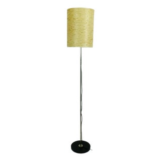 Mid-Century Height Adjustable Floor Lamp with Fiberglass Shade, Chrome Plating & Black Metal, 1960s For Sale