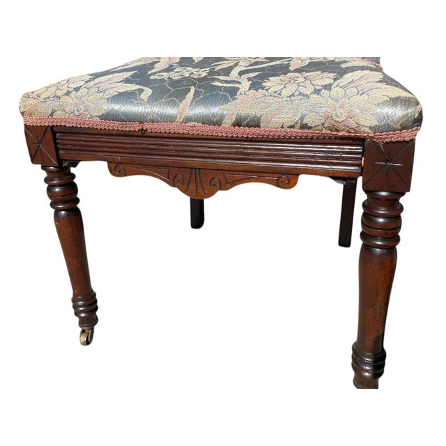 Wood Pair of 19th Century Eastlake Victorian Parlor Chairs – Carved Walnut With Floral Tapestry Upholstery For Sale - Image 7 of 7