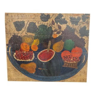 Early 20th Century American Folk Art Americana Painted Still Life Fireboard With Fruit For Sale