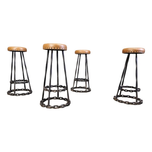 Brutalist Chain Link Bar Stools, 1970s, Set of 4 For Sale