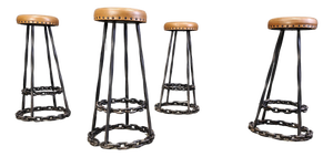 Brutalist Chain Link Bar Stools, 1970s, Set of 4