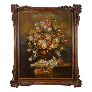 Scuola Toscana, Still Life with Flowers, 1860, Oil on Canvas For Sale
