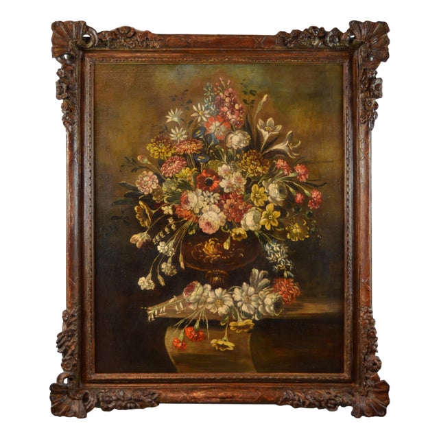 Scuola Toscana, Still Life with Flowers, 1860, Oil on Canvas For Sale
