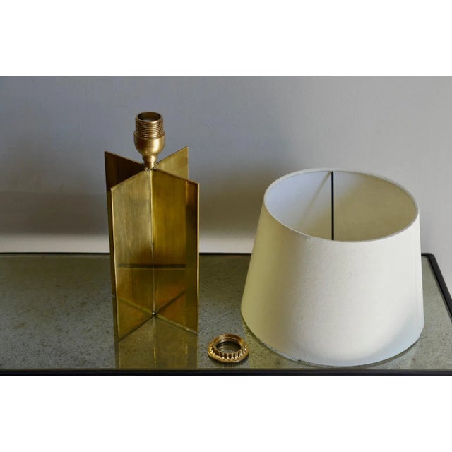 Contemporary "Croissillon" Polished Brass and Parchment Table Lamp For Sale In Los Angeles - Image 6 of 8