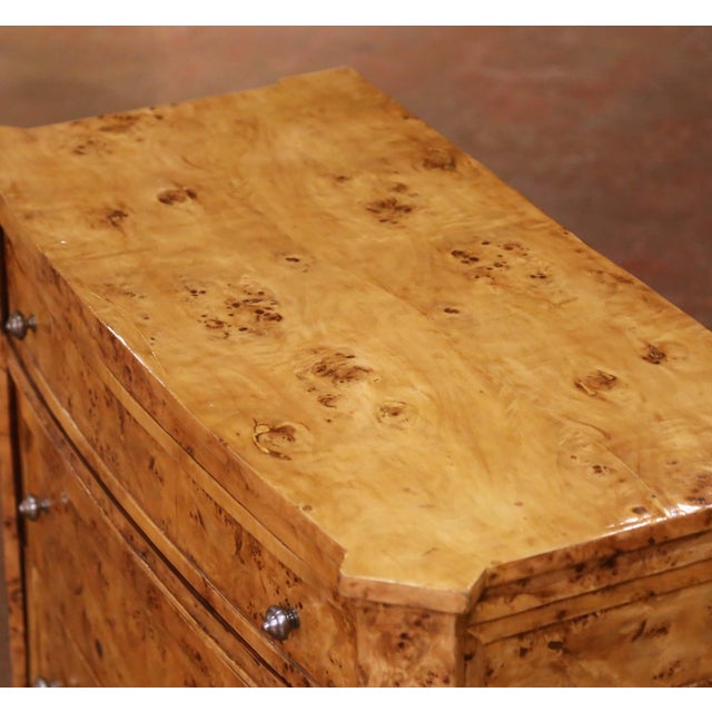 Mid-Century French Charles X Style Burl Elm Three-Drawer Chest Commode For Sale - Image 4 of 10
