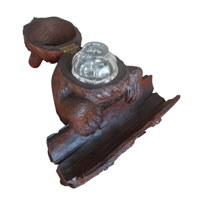 Antique Carved Wooden Inkwell with Glass Insert by Bear Brienz, 1880s-1910s For Sale - Image 4 of 16