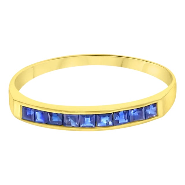 Princess Sapphire Band 14k Yellow Gold, Size 6.5 For Sale
