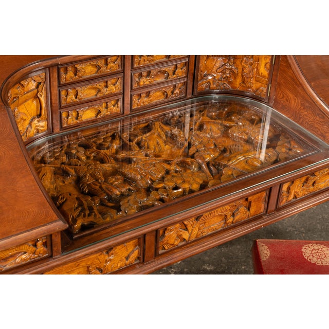 Wood Antique Hand-Carved Chinese Scholar's Writing Desk and Chair Set For Sale - Image 7 of 18
