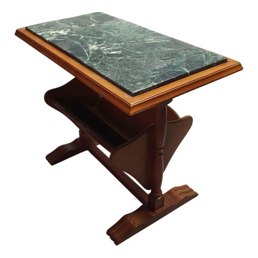 Magazine Holder with Green Marble Top, 1960s For Sale