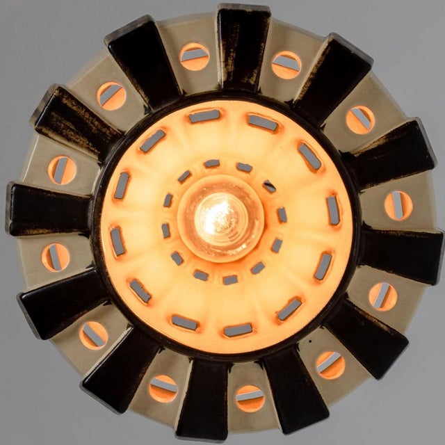Ivory & Brown Ceramiy Trumpet Pendant Light, Denmark, 1970s For Sale - Image 11 of 18