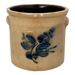 Big 4 Gallon Size Antique American N. A. White & Son Utica New York Blue Decorated Stoneware Storage Crock