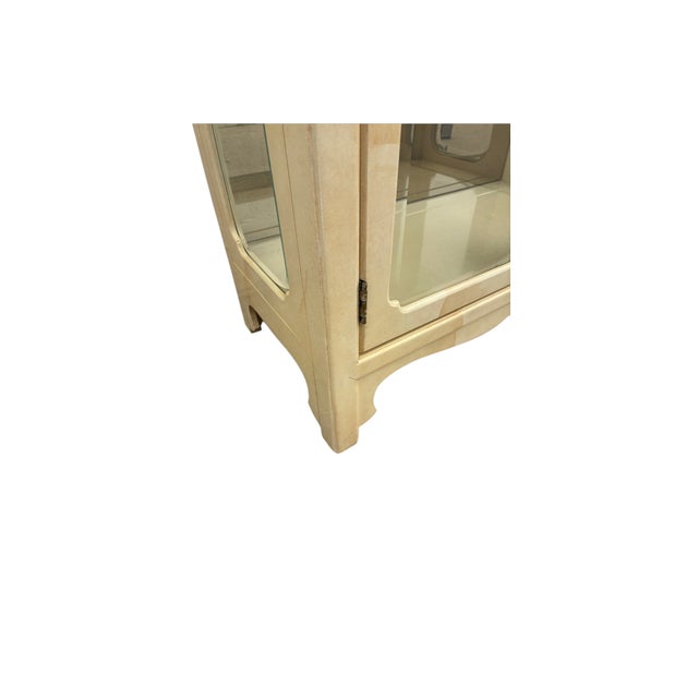 Vintage Henredon Faux Goatskin Pan Asian Campaign Curio Cabinet Hutch Display For Sale - Image 15 of 17