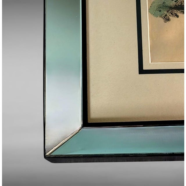 Glass Mid 20th Century Italian Mirrored Frame With an Abstract Design on Textured Paper For Sale - Image 7 of 18