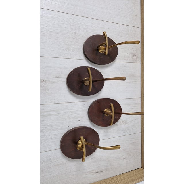 Brass Coat Hangers on an Oval Wooden Base by Luigi Caccia Dominioni for Azucena, 1950s, Set of 4 For Sale - Image 9 of 9