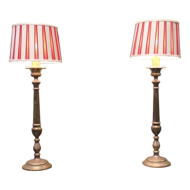 Large Silver-Plated Table Lamps, 1920, Set of 2 For Sale