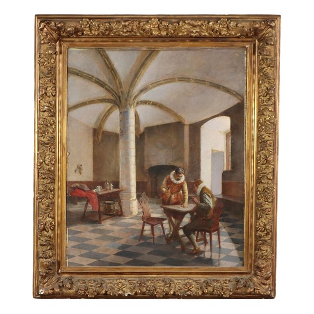 Dice Players, 1800s, Oil on Hardboard, Framed For Sale