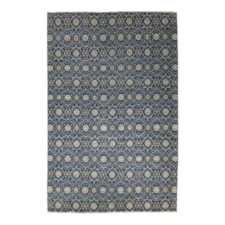 Modern Midnight Blue Ikat Style Hand-Knotted Wool Area Rug 13x20 For Sale