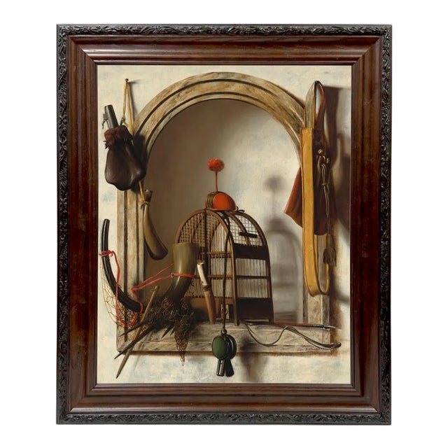 "Niche with Falconry" After Christoffel Pierson Contemporary Reproduction Print on Canvas, Wood Frame, 16 x 20 For Sale