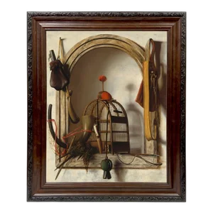 "Niche with Falconry" After Christoffel Pierson Contemporary Reproduction Print on Canvas, Wood Frame, 16 x 20
