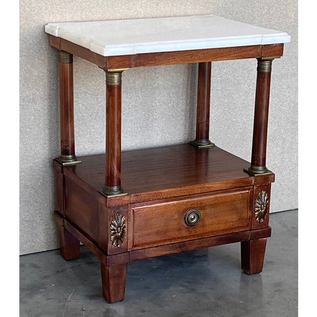 Pair of Empire Style Marble-Top Nightstands With Shelve and Low Drawer For Sale - Image 4 of 10