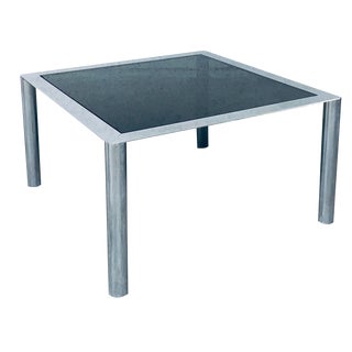 Mid-Century Smoked Glass & Chromed Steel Square Dining Table attributed to Sergio Mazza for Cinova, Italy, 1970s For Sale