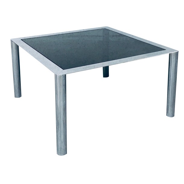 Mid-Century Smoked Glass & Chromed Steel Square Dining Table attributed to Sergio Mazza for Cinova, Italy, 1970s For Sale