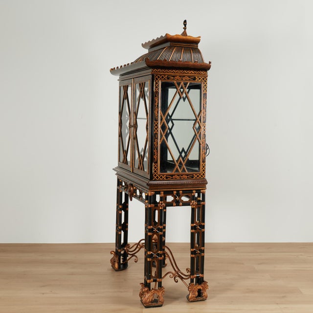 Vintage Chinese Chippendale Style Pagoda Glass Front Cabinet on Stand by Maitland Smith For Sale - Image 13 of 18