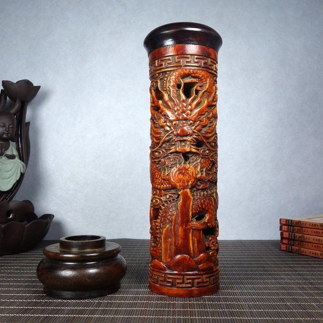 Late 19th Century Carved Rosewood Incense Tube With Dragon Motif, 420g For Sale - Image 4 of 9
