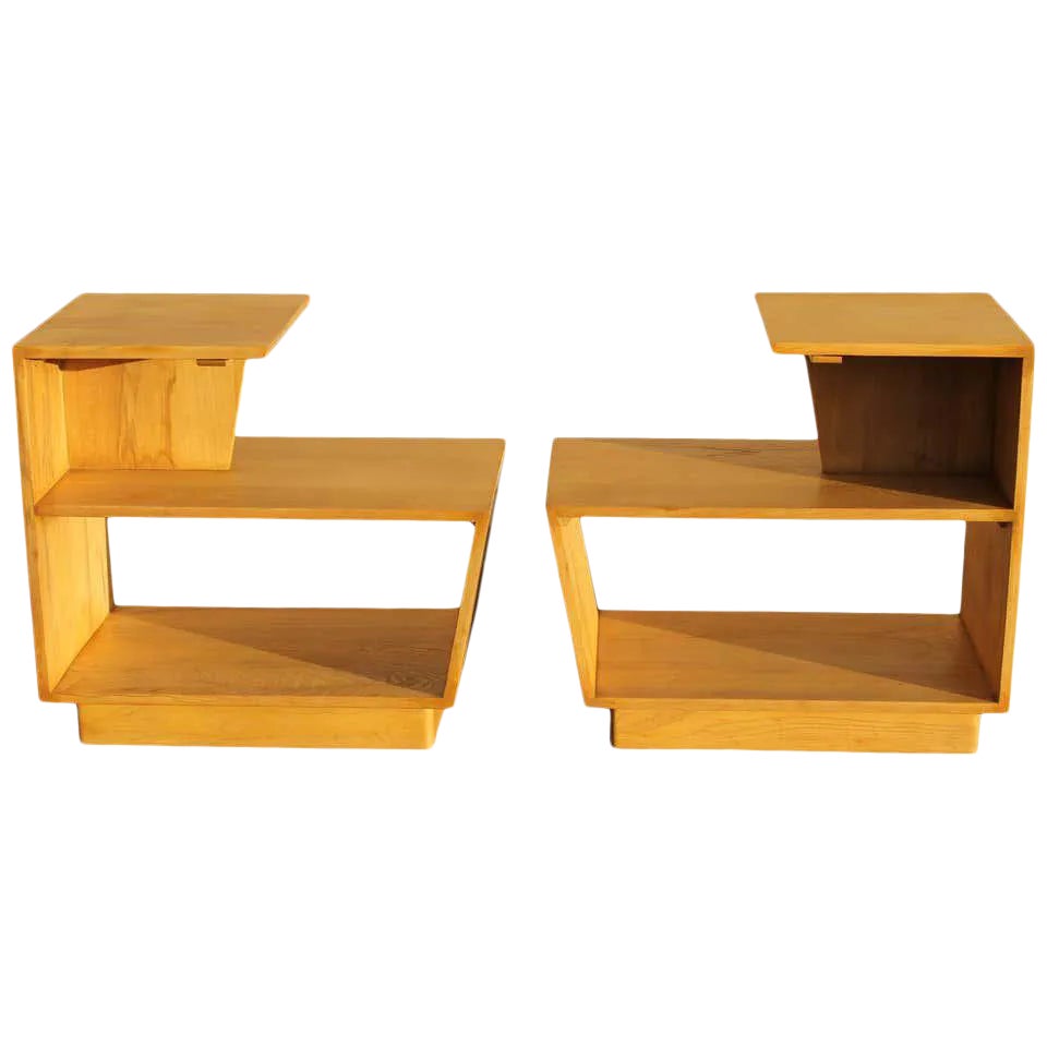 Moderne Oak End Tables a Pair Chairish