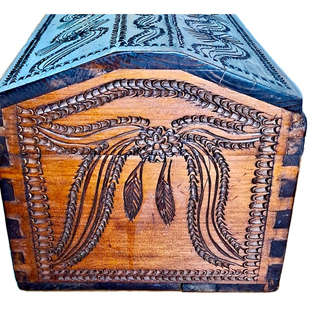 Folk Art 19th-Century Chip-Carved Folk Art Pine Chest For Sale - Image 3 of 5