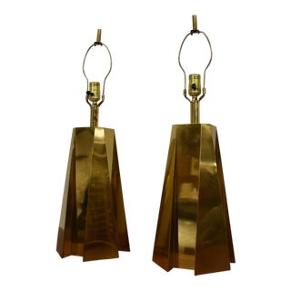Pyramid Brass Table Lamps- A Pair For Sale