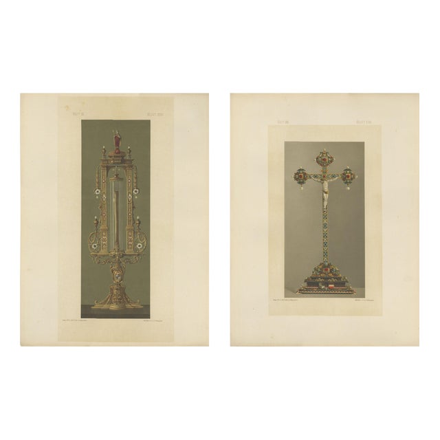 F. X. Zettler, Bavarian Royal Chapel Liturgical Objects, 1874, Chromolithographs on Paper, Set of 2 For Sale