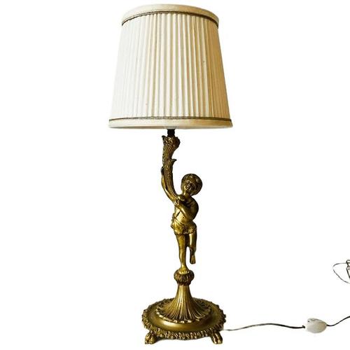 Vintage Hollywood Regency Cherub Table Lamp with Pleated Shade, 1960s For Sale - Image 13 of 13