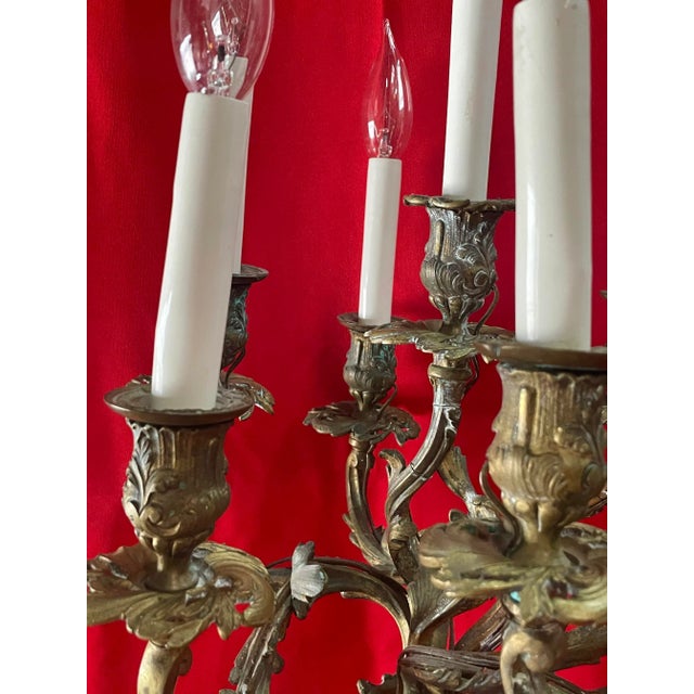Antique 19th Century Candelabra Lamps, Brass on Heavy Marble - a Pair For Sale - Image 10 of 12