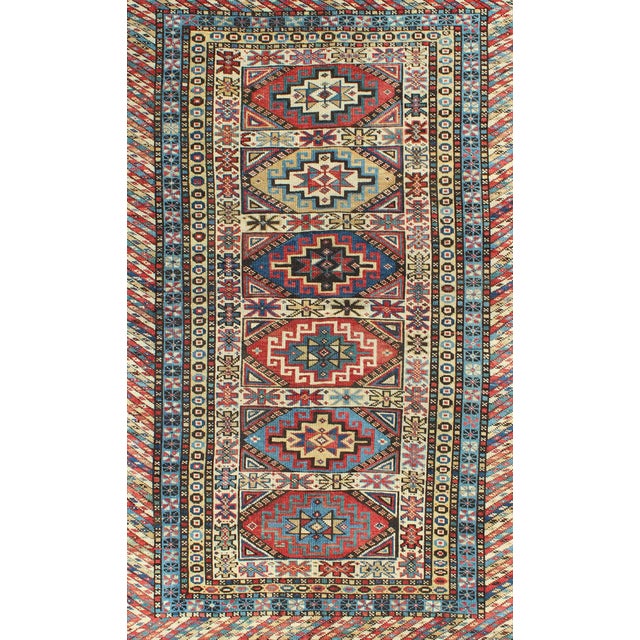 Late 19th Century Antique Caucasian Rug With Six Central Medallions & Intricate Geometric Borders For Sale - Image 5 of 7
