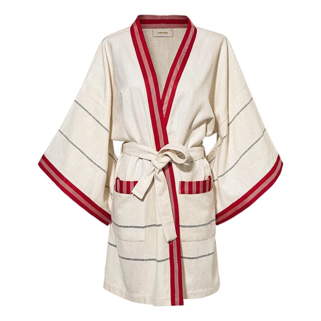 Turkish Cotton Peshtemal Kimno with Kutnu Trim, Short For Sale